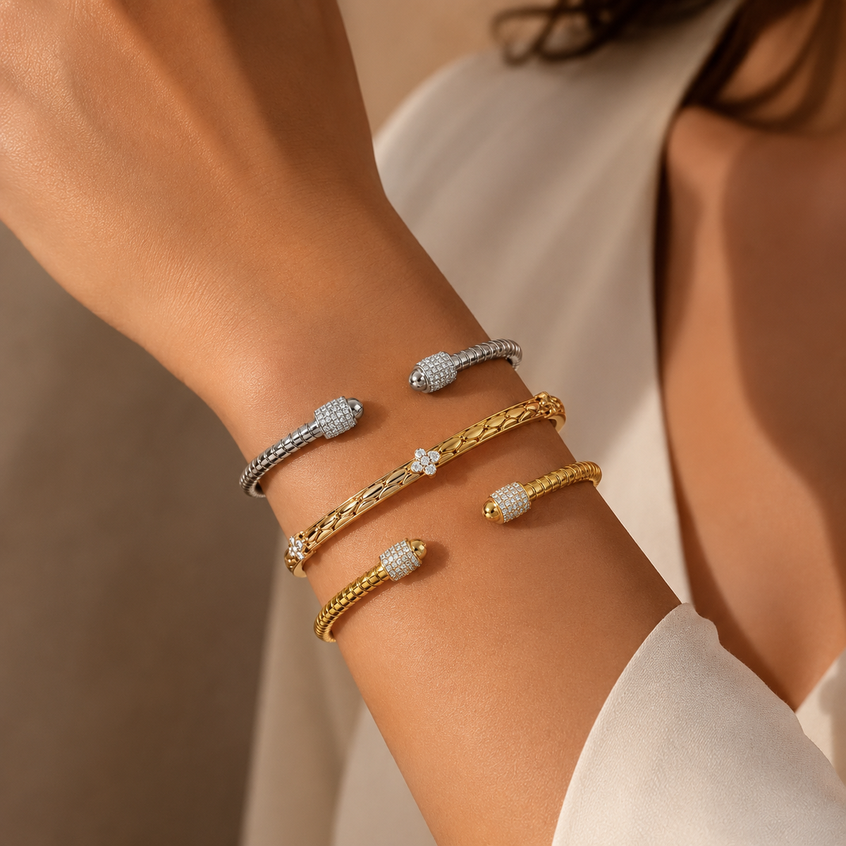 Dual Tone Floral Bangle