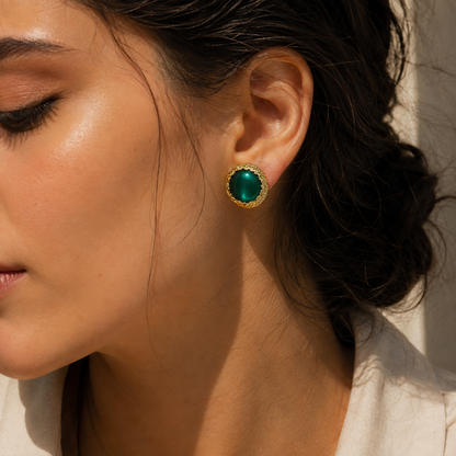 Emerald Aura Stud Earrings