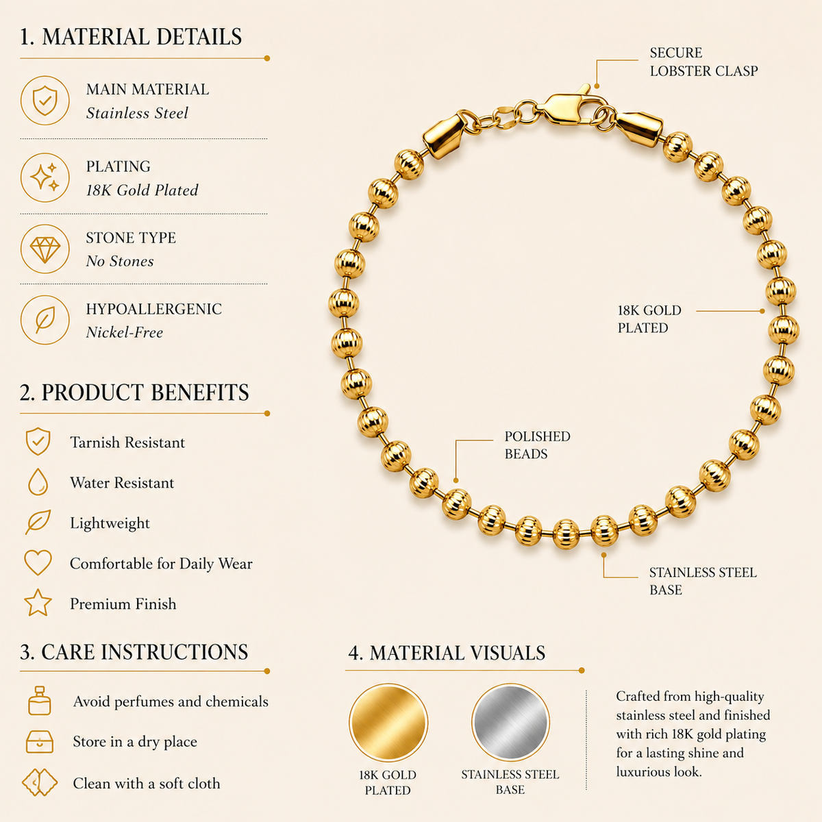 Gold Beaded Bracelet